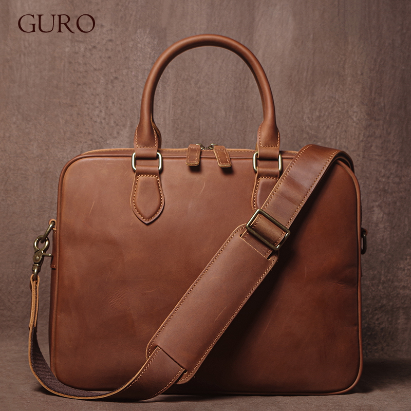 Luxury Bags For Laptop - GURO الرجال مجنون الحصان جلد البقر